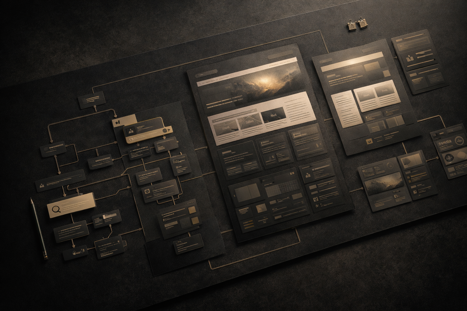 Visualisation structurée d'un cadrage de projet digital avec arborescence et parcours